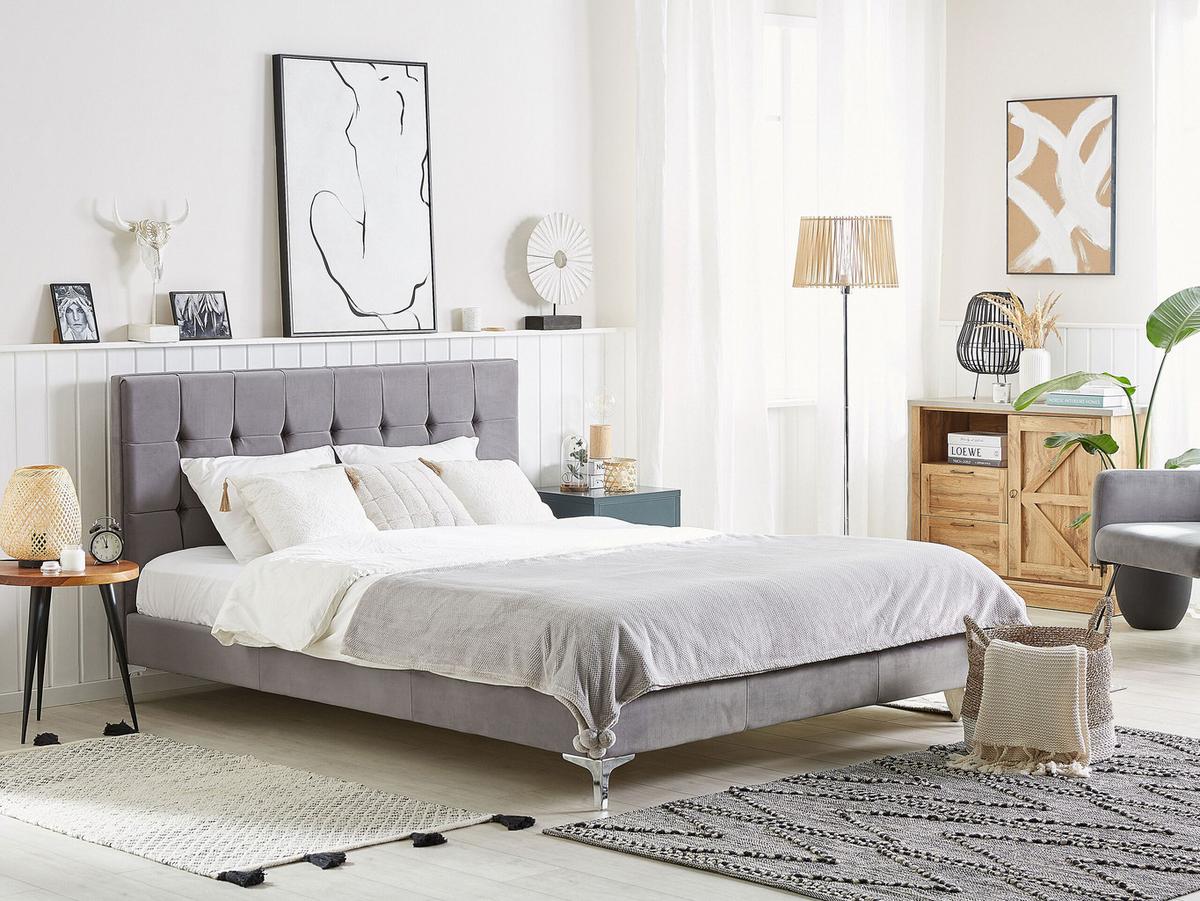 POLSTERBETT 140/200cm Grau Ambert - Grau, Textil (140/200cm) - Beliani