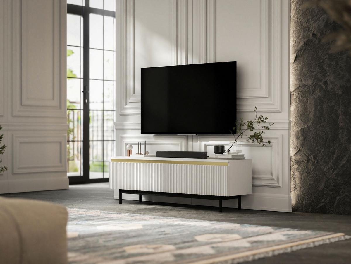 TV-SCHRANK Selene Weiß Matt mit Metallrahmen 140 cm - Schwarz/Weiß, Holzwerkstoff (140/44/35cm) - Meble Lindner