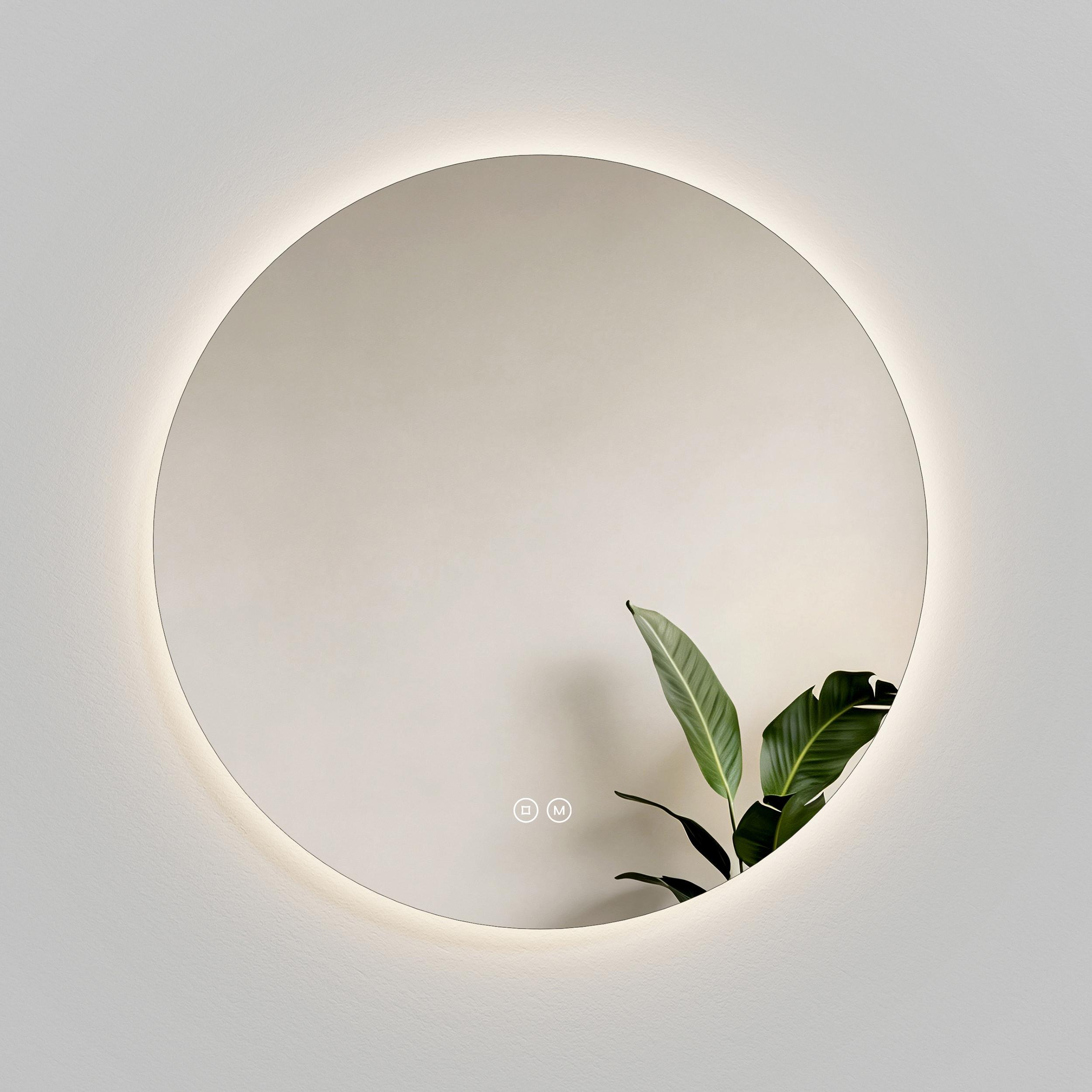 BADSPIEGEL Rund mit Beleuchtung Rahmenlos, 3 Lichtfarben, Ø 80 cm - Transparent, Glas (80/80/3cm) - EMKE