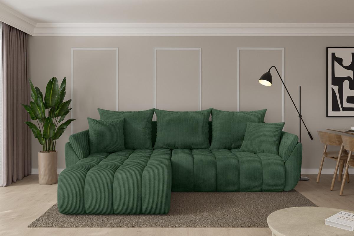 ECKSOFA mit Schlaffunktion Ottomane Links TOKO-L-v1 277x194x86 Grün Cord - Dunkelgrün/Schwarz, Holzwerkstoff/Kunststoff (277/194cm) - ALTDECOR