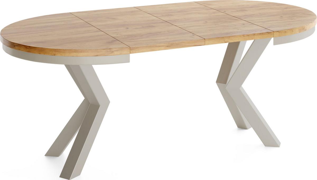 ESSTISCH Clara Grau-Beige runder ausziehbarer, Craft Eiche 100-180/100/76 cm - Greige/Eiche Wotan, Holzwerkstoff/Metall (100/176/76cm) - WFL GROUP