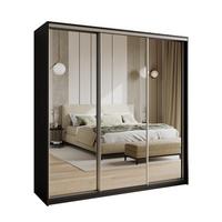 SCHWEBETÜRENSCHRANK RIEN 200/205/60 cm 3-türig mit Spiegel Schwarz - Schwarz, Holzwerkstoff (200/205/60cm) - MASSENO