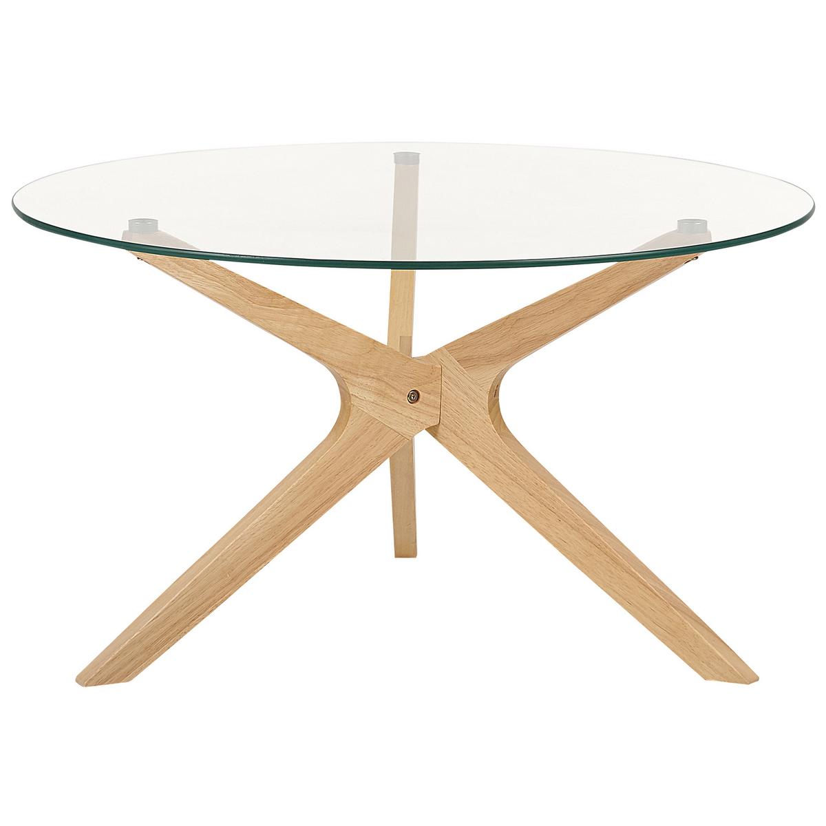 COUCHTISCH 2er-Set Rund Transparent, Hell Holz Valley 80/80 cm - Transparent, Glas (80/80/46cm) - Beliani
