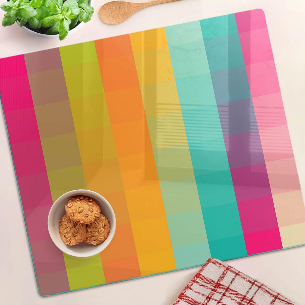 GLASPLATTE 60x52 cm Farbige Quadrate - Weiß Hochglanz/Schwarz, Glas (60/0.4/52cm) - TULUP
