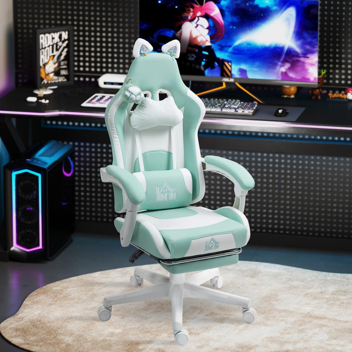 GAMING-STUHL Kunstleder Hellblau - Weiß/Hellblau, Textil (62/124/65cm) - HOMCOM