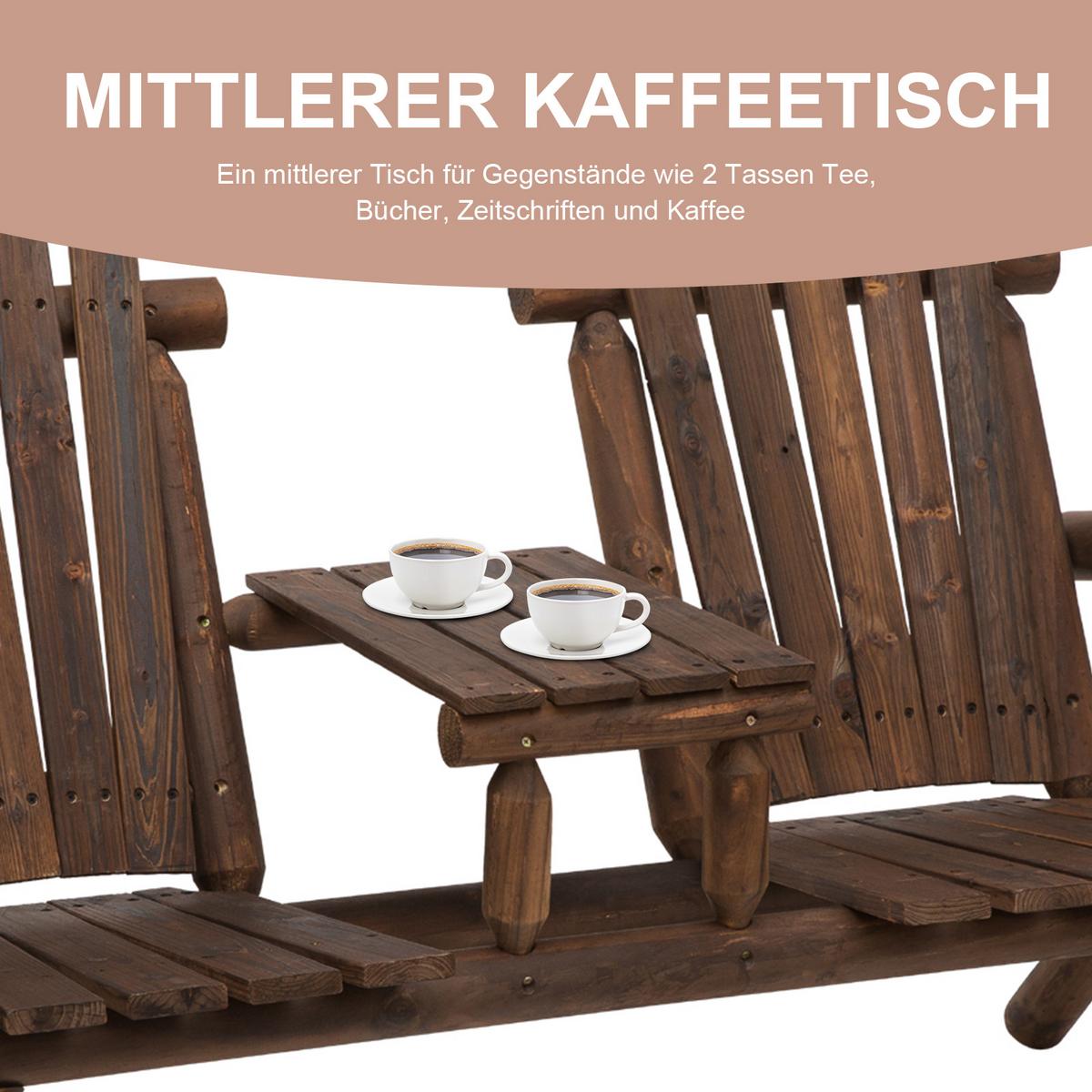 GARTENBANK mit Tisch, 157 x 88 x 103 cm, Massivholz, Braun - Braun, Holz (88/103/157cm) - Outsunny