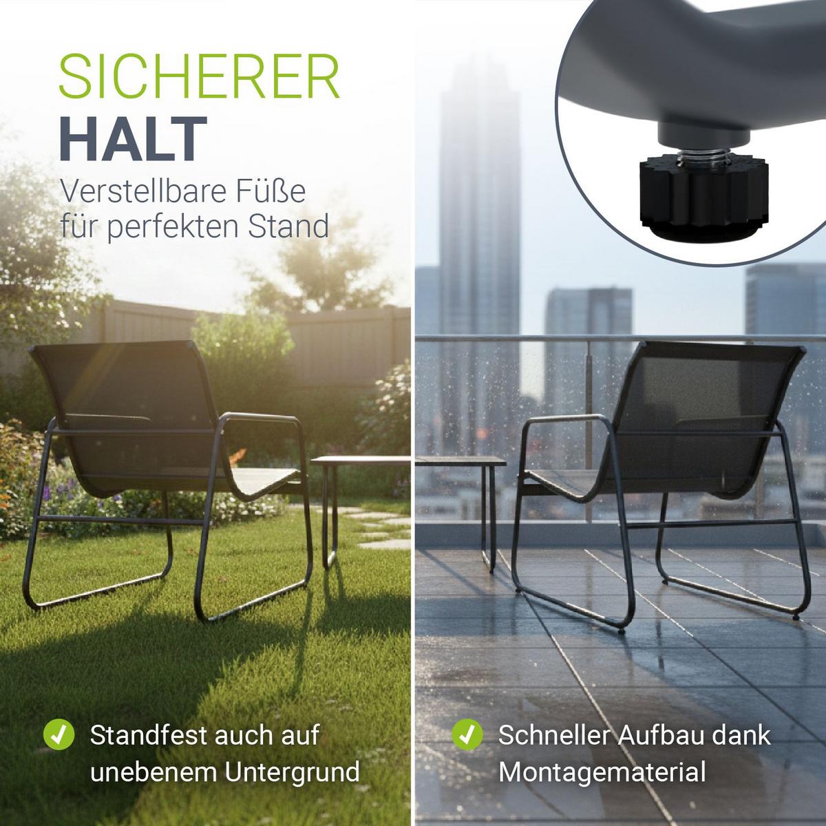 GARTENMÖBELSET Genua 4-tlg. Anthrazit - Anthrazit, Metall - Juskys