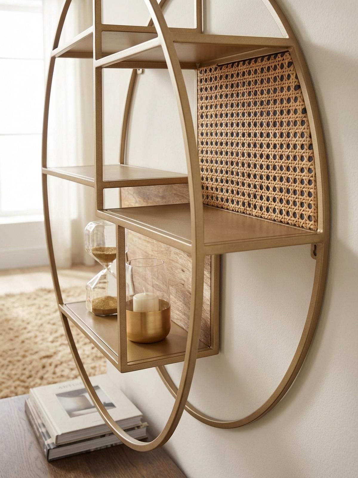 WANDREGAL Rattan Massivholz Metall Industrial Stil mit 5 Ablagen - Braun, Holz/Metall (62/17/62cm) - KADIMA DESIGN
