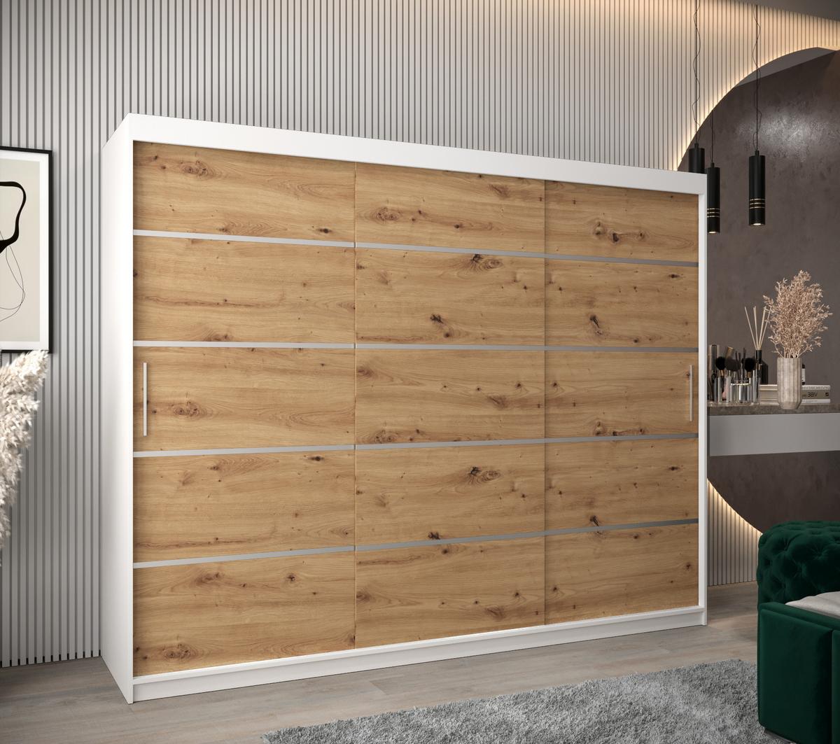 SCHWEBETÜRENSCHRANK 200/250/62 3-türig - Silberfarben/Eiche Artisan, Holz/Kunststoff (250/200/62cm) - MÖBEL KRYSPOL