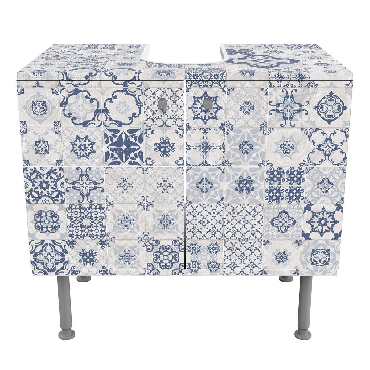 WASCHBECKENUNTERSCHRANK Keramikfliesen Agadir blau 60/55/35 cm - Blau, Holzwerkstoff (60/55/35cm) - Bilderwelten