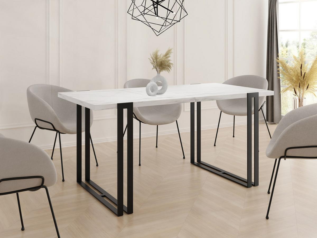 ESSTISCH Marco rechteckig ausziehbar, Marmor Weiß 140-240/80/76 cm - Ecru/Schwarz, Holzwerkstoff/Metall (80/240/76cm) - WFL GROUP