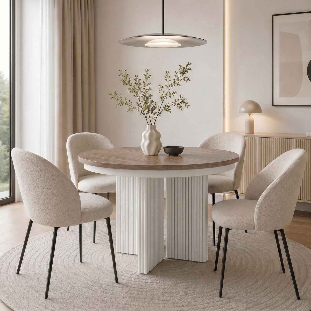 ESSTISCH Prestige runder Design-Tisch, ausziehbar Ø 100–180 cm, Walnuss+Weiß - Walnussfarben/Weiß, Metall (100/100/77cm) - Beautysofa