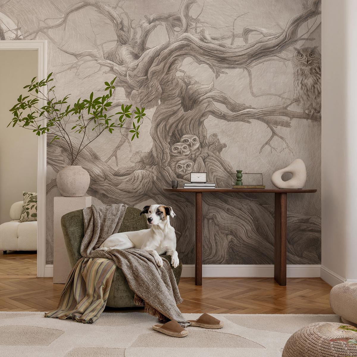 FOTOTAPETE 250x104 cm - Nachtvögel - Beige, Textil (250/104cm) - Wallfluent