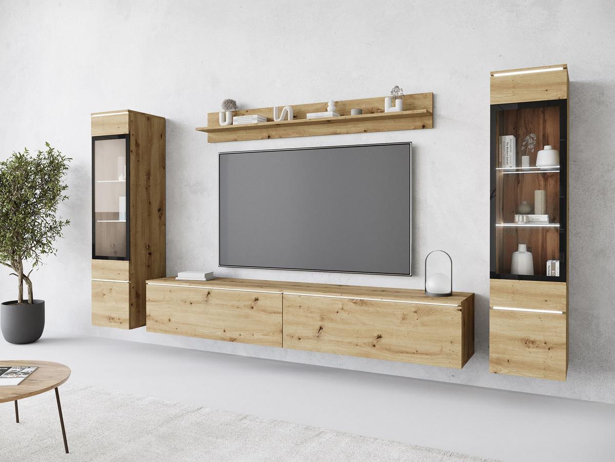 WOHNWAND Vera II mit weißer LED Beleuchtung - Eiche Artisan, Holzwerkstoff (30/130/33cm) - MIRJAN24