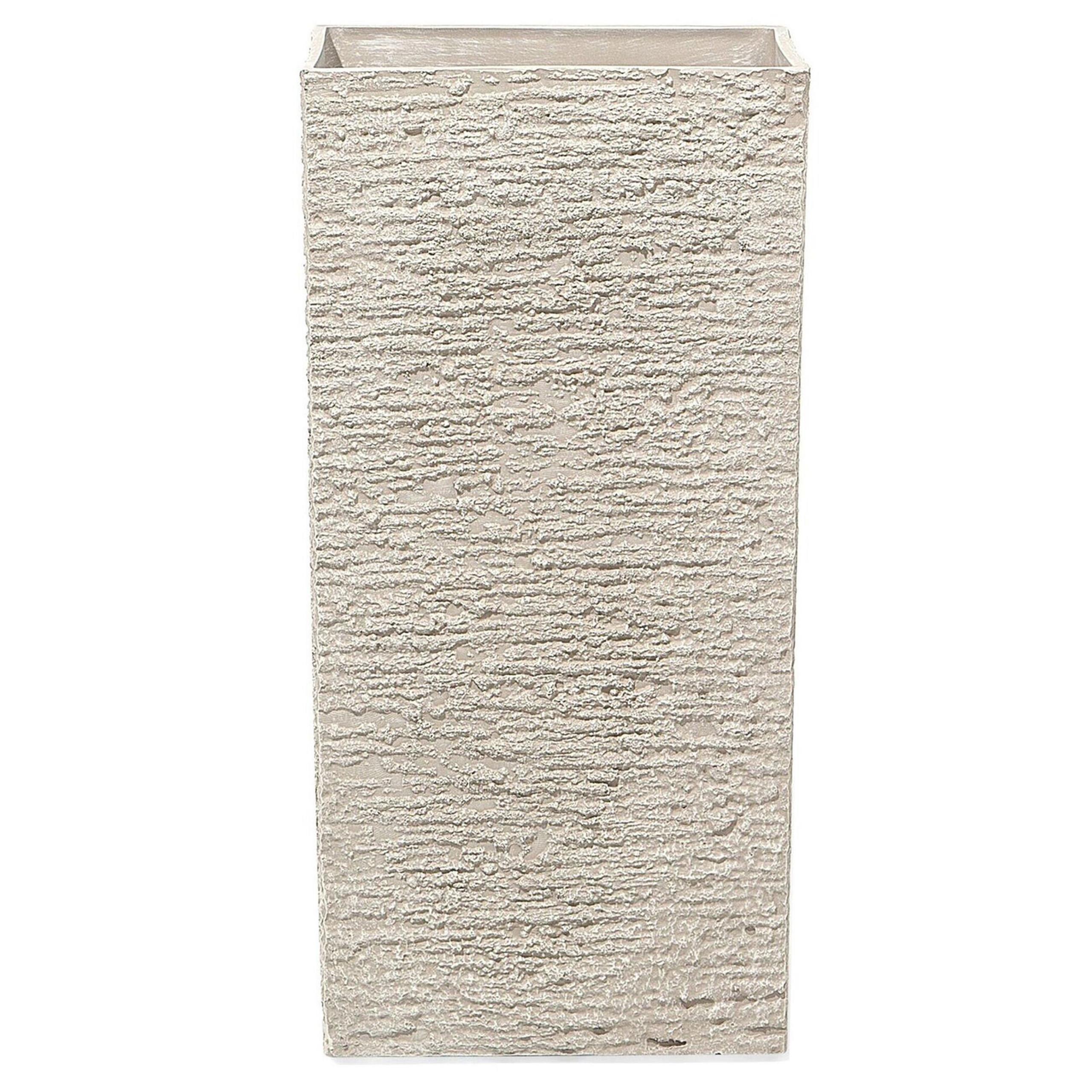 BLUMENTOPF hellbeige quadratisch 35/35/70 cm Gaza - Beige, Stein (70cm) - Beliani