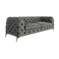 CHESTERFIELD-SOFA 3-Sitzer Lexi Grau Samt - Goldfarben/Grau, Holz/Textil (225/75/100cm) - S-Style Möbel