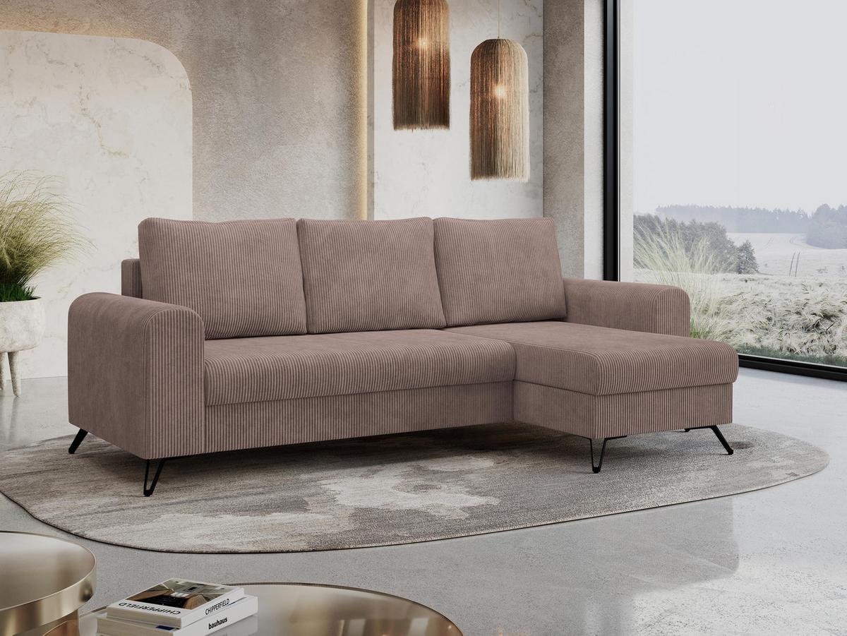 ECKSOFA Hugo Cord Rosa - Schwarz/Rosa, Textil/Metall (242/140cm) - MKS