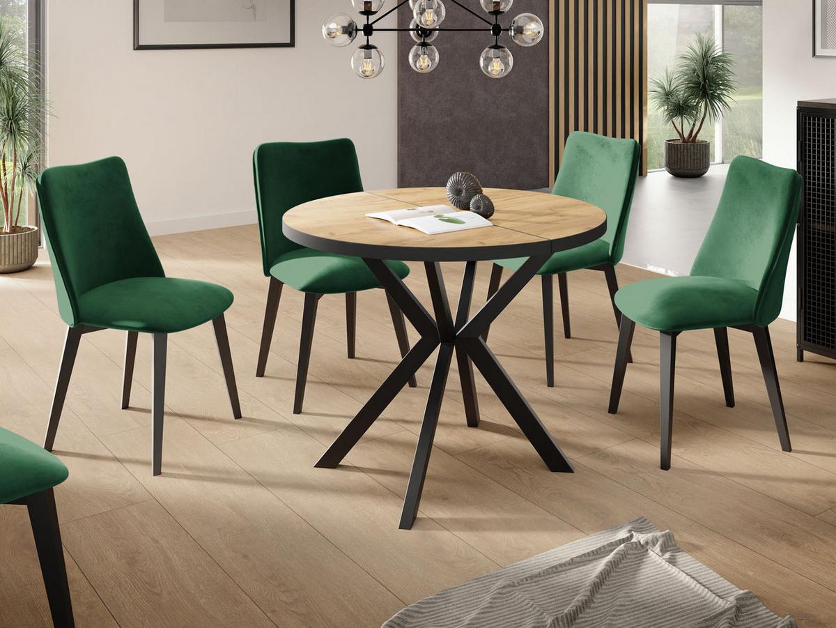 ESSTISCH Vincento runder ausziehbar, Craft Eiche 120-200/120/76 cm - Eiche Wotan/Schwarz, Holzwerkstoff/Metall (120/200/76cm) - WFL GROUP