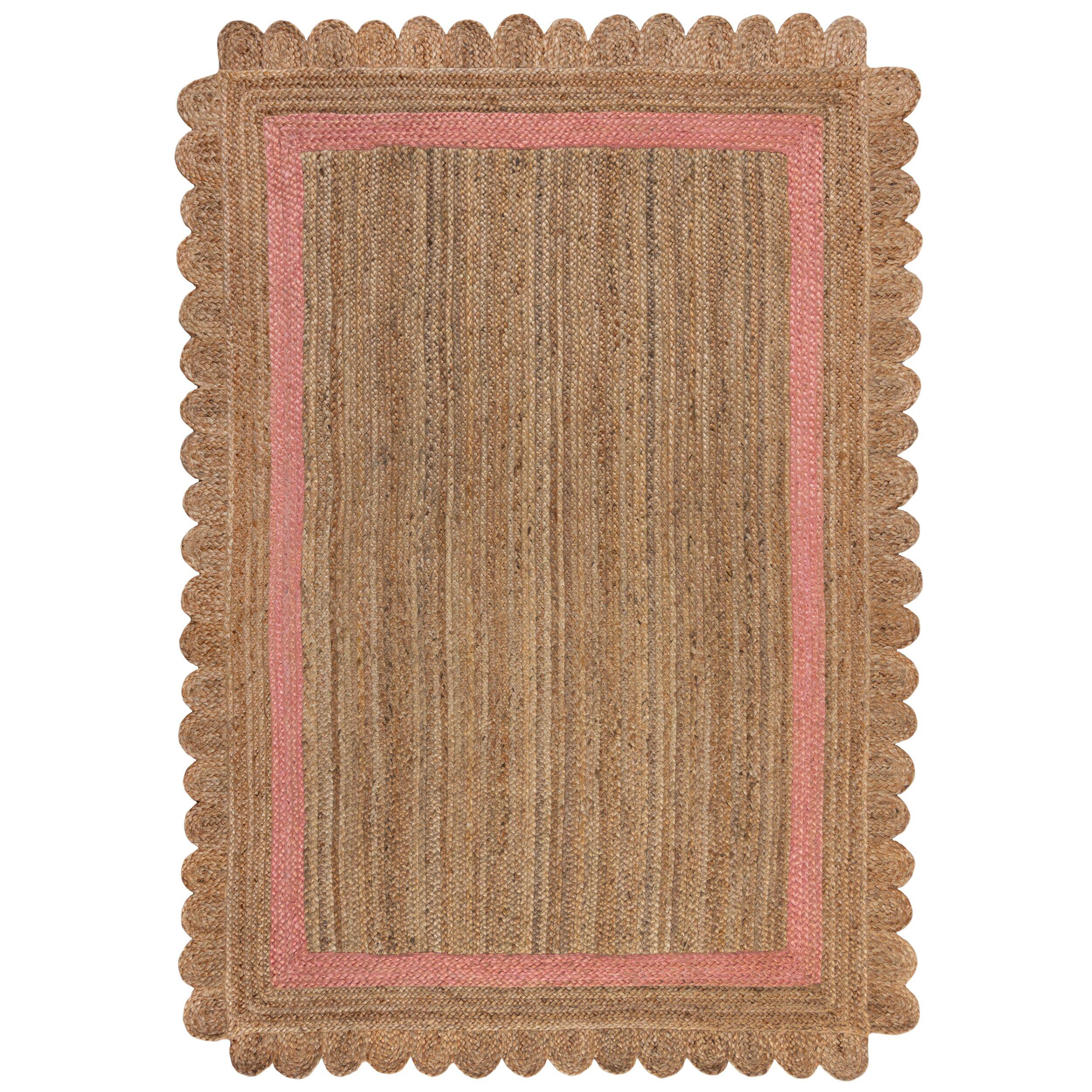 JUTETEPPICH handgewebt PLYM, geometrisch, Braun-Rosa, 160 x 230 cm - Braun, Naturmaterialien (230/160cm) - KADIMA DESIGN