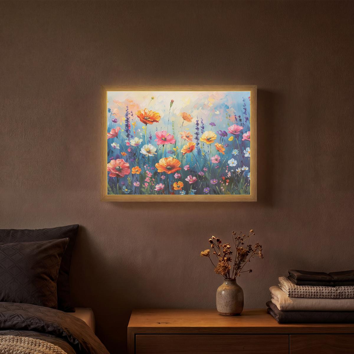 WANDLEUCHTE MIT AKKU Blumen - Natur - Aquarell - Kunst 40x30 cm - Multicolor, Holzwerkstoff (40/30/8cm) - OnlyWow
