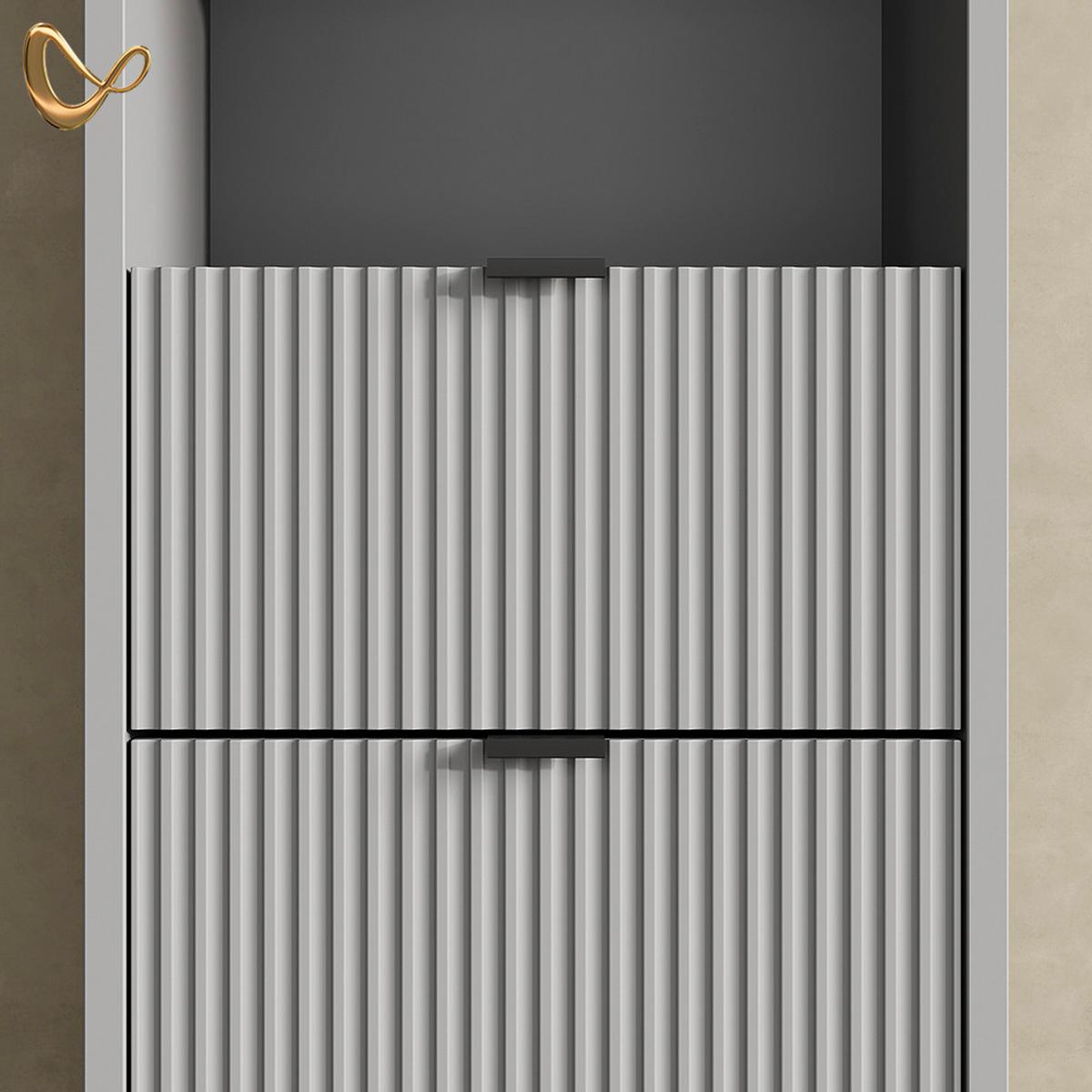 BADSCHRANK ATERNO Grau 40 x 190 cm mit Türen, und Schublade - Grau, Holzwerkstoff (40/190/35cm) - Livinity®