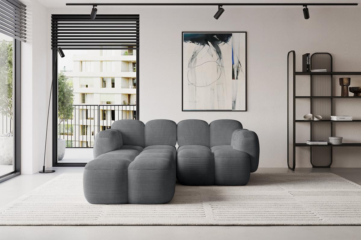ECKSOFA modulares Sofa Links Miko-L1 214x205x75 Dunkelgrau Cord - Graphitfarben/Schwarz, Holzwerkstoff/Kunststoff (214/205cm) - ALTDECOR