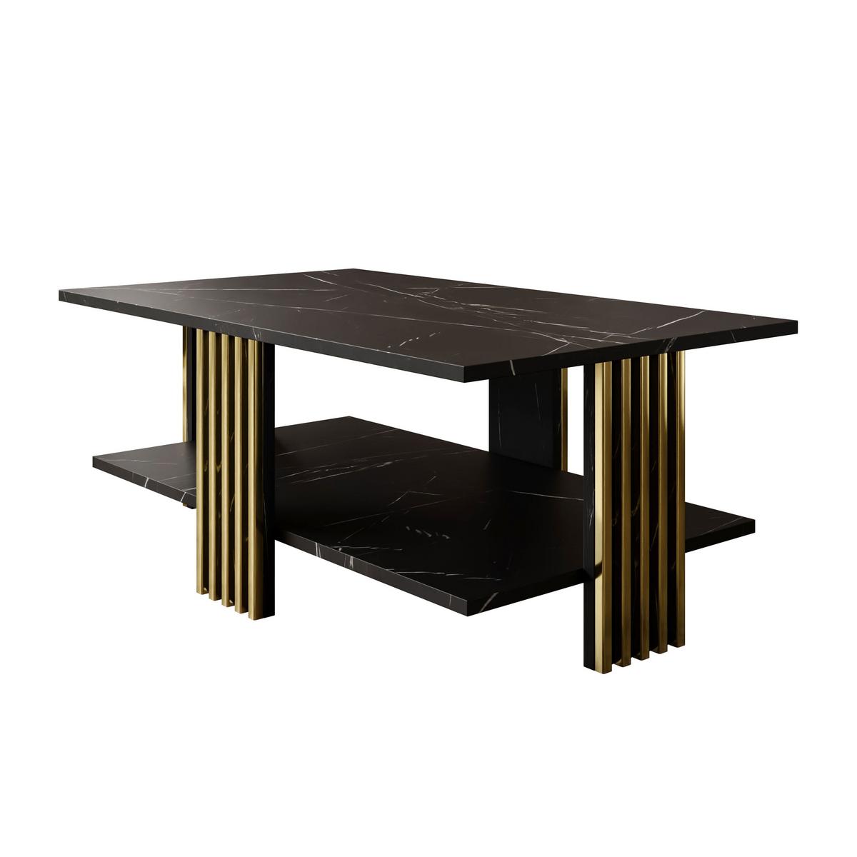 COUCHTISCH SAPHIRA GOLD mit Ablageboden, Schwarz Marmour - Schwarz, Holzwerkstoff (60/100/40cm) - Lookway