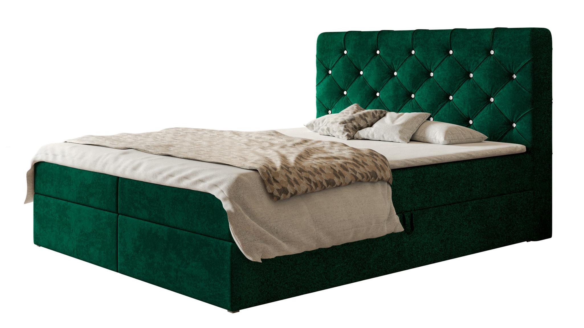 BOXBETT BOSTON mit 2 Bettkästen, 160x200, Farbe: Dunkelgrün, Velourstoff, Doppelbett mit Bonell-Matratze - Dunkelgrün, Holz/Kunststoff (160/200cm) - Alpi-Möbel