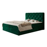 BOXBETT BOSTON mit 2 Bettkästen, 140x200, Farbe: Dunkelgrün, Velourstoff, Doppelbett mit Bonell-Matratze - Dunkelgrün, Holz/Kunststoff (140/200cm) - Alpi-Möbel