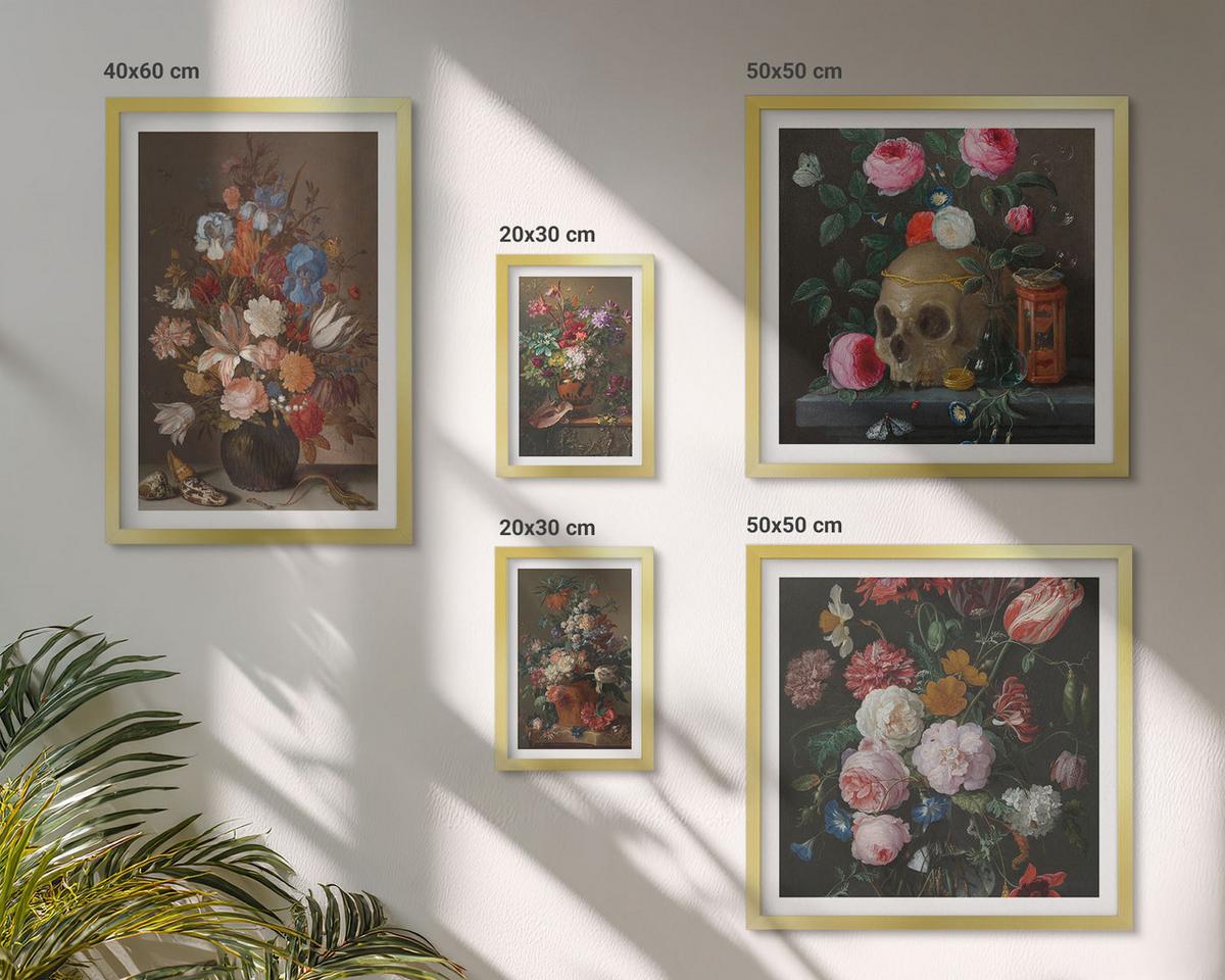 BILDER SET 5er Set - 50x50 cm & 20x30 cm & 40x60 cm Goldrahmen - Pfingstrosenporträt einer Frau für Zuhause - Goldfarben, Kunststoff (40/60cm) - TULUP