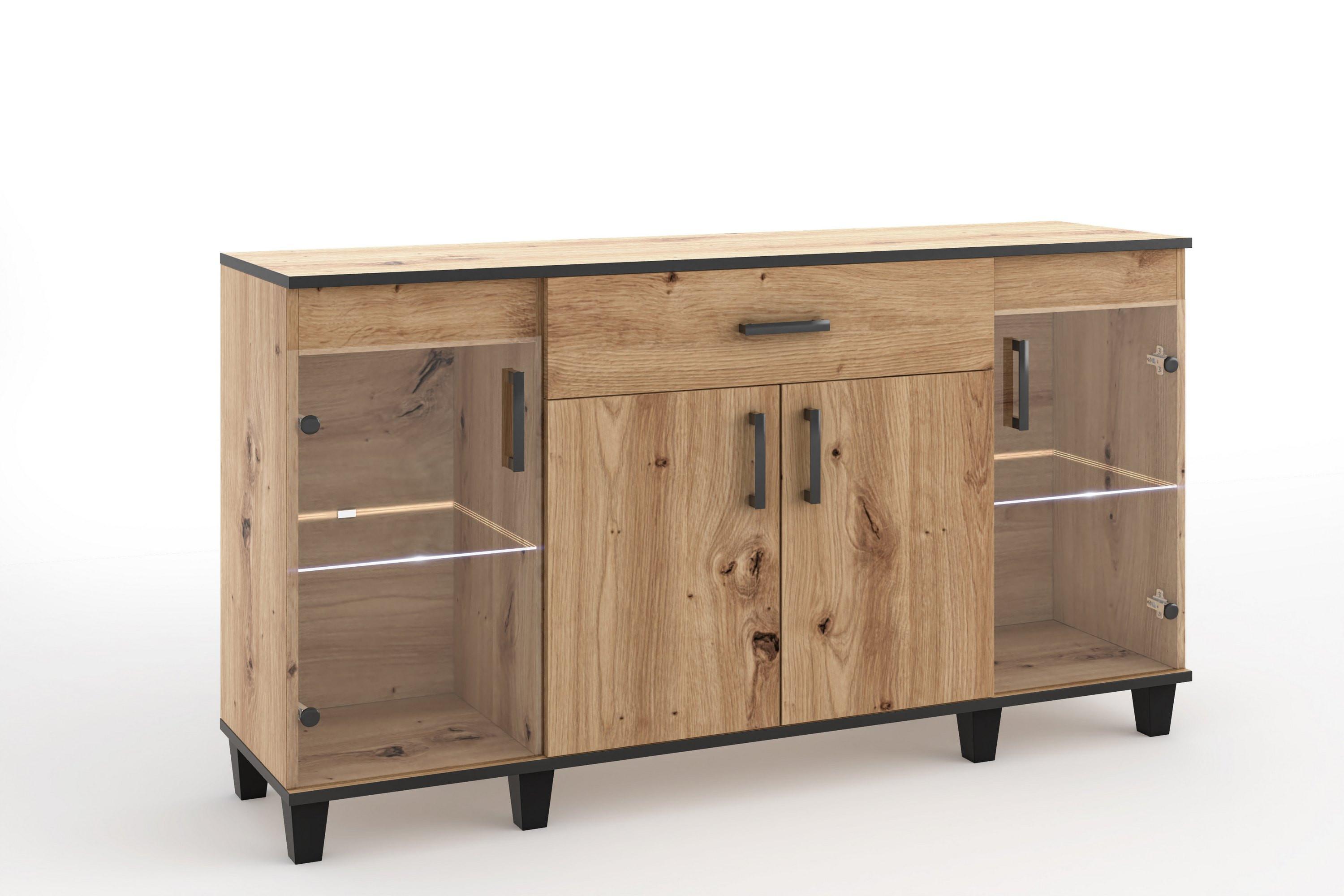 KOMMODE CORTEZA 160/90/40cm mit 1 Schubladen 4 Türen Eiche Artisan - Eiche Artisan, Holzwerkstoff (160/90/40cm) - MASSENO