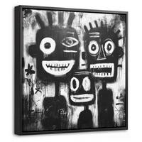LEINWAND Bilder mit Rahmen - Malerei - Figuren - Schwarz - Abstrakt - 20x20 - Schwarz, Textil (20/20cm) - MuchoWow