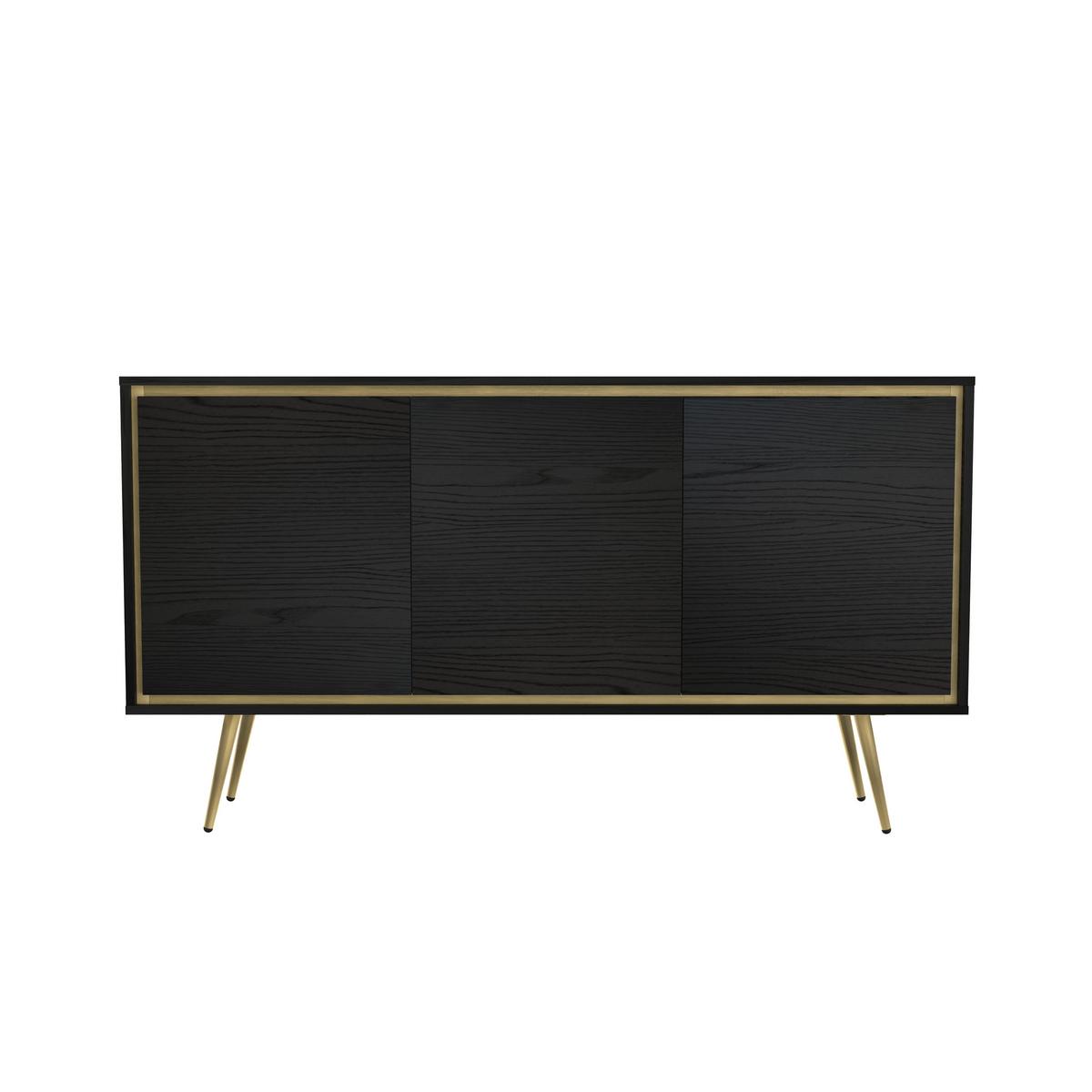 KOMMODE Lori mit 3 Türen, Push-to-open-Öffnung, schwarz - Schwarz, Holzwerkstoff/Metall (150/80/40cm) - Beautysofa