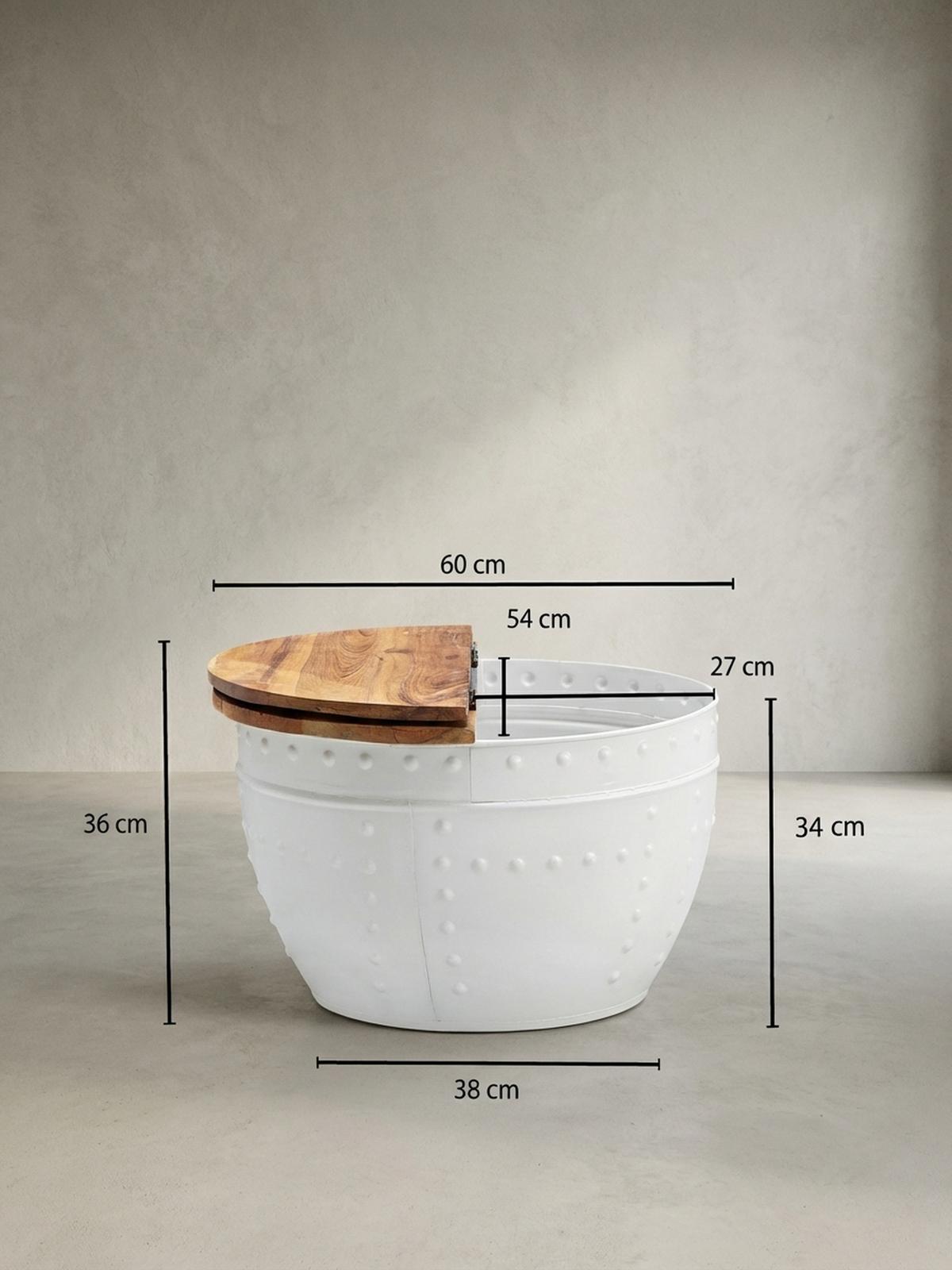 COUCHTISCH Massivholz mit klappbarer Tischplatte im industriellen Stil und Metallgestell, Weiß 60x60x36 cm - Weiß, Holz/Metall (60/60/36cm) - KADIMA DESIGN