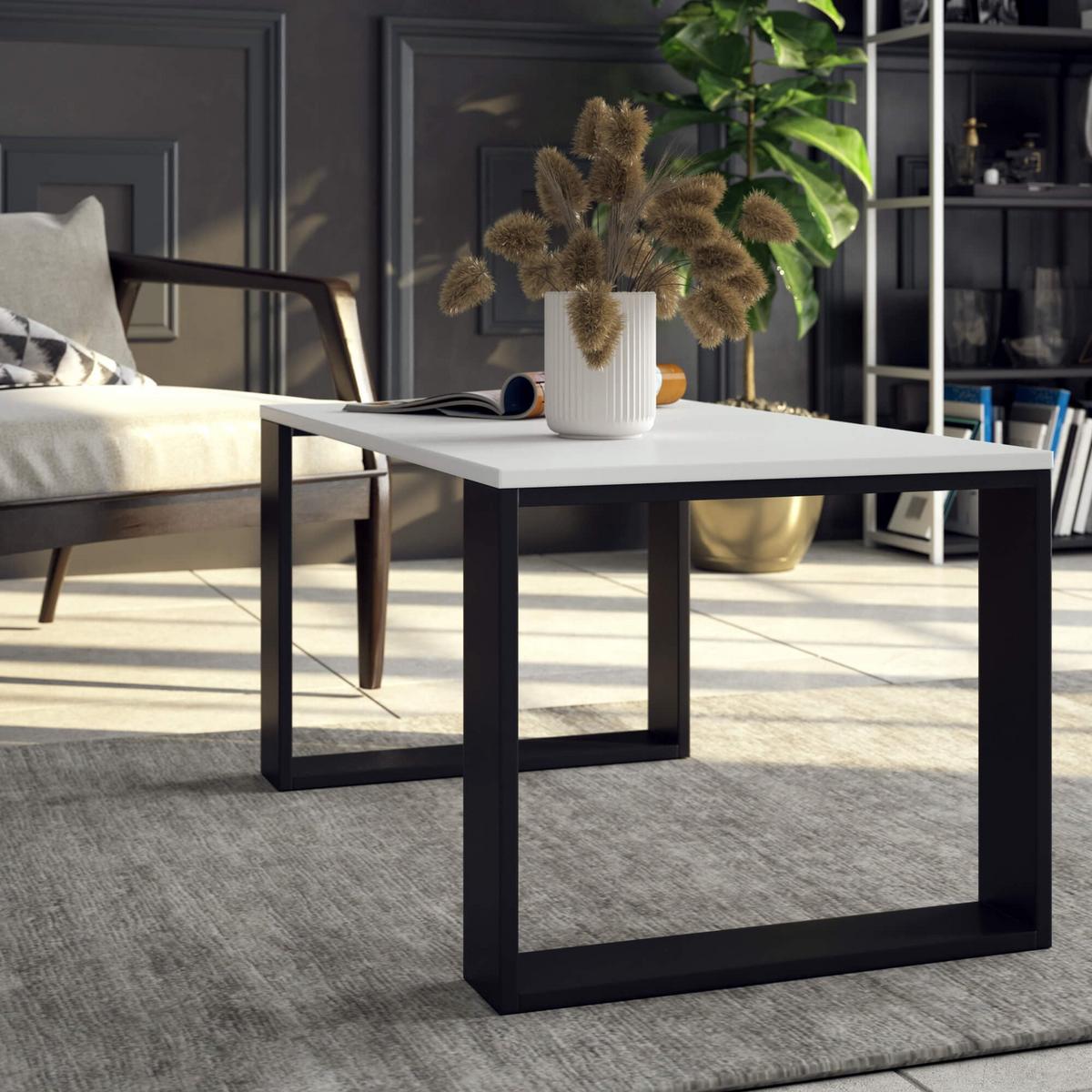COUCHTISCH Weiß, Schwarz 45/92/53 - Schwarz/Weiß, Textil (53/92/45cm) - RAUMHIRSCH FURNITURE