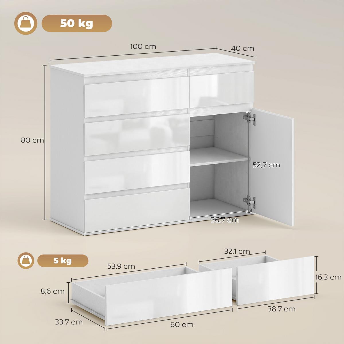 SIDEBOARD aus MDF 100/40/80 cm Weiß - Weiß Hochglanz, Holzwerkstoff (40/80/100cm) - HOMCOM