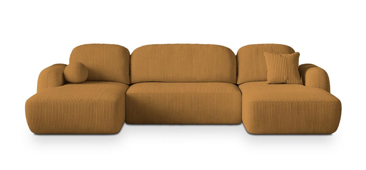 WOHNLANDSCHAFT SAVONA P Gelb Kordstoff mit Schlaffunktion - Gelb/Schwarz, Holz/Kunststoff (320/90/148cm) - MASSENO