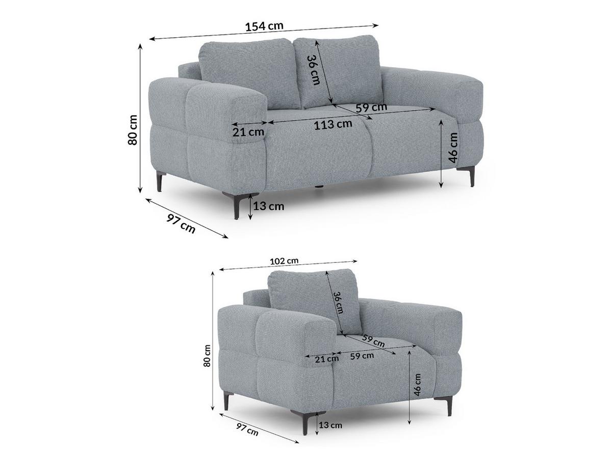 SITZGARNITUR 2+1 Cardea in Bubble-Optik aus weichem Grau Strukturstoff mit hohem Sitzkomfort - Schwarz/Grau, Holz/Textil (154/80/97cm) - S-Style Möbel