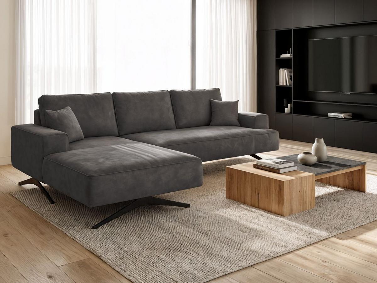 ECKSOFA Leto Anthrazit Links - Anthrazit/Schwarz, Holz/Textil (260/165cm) - Graingold