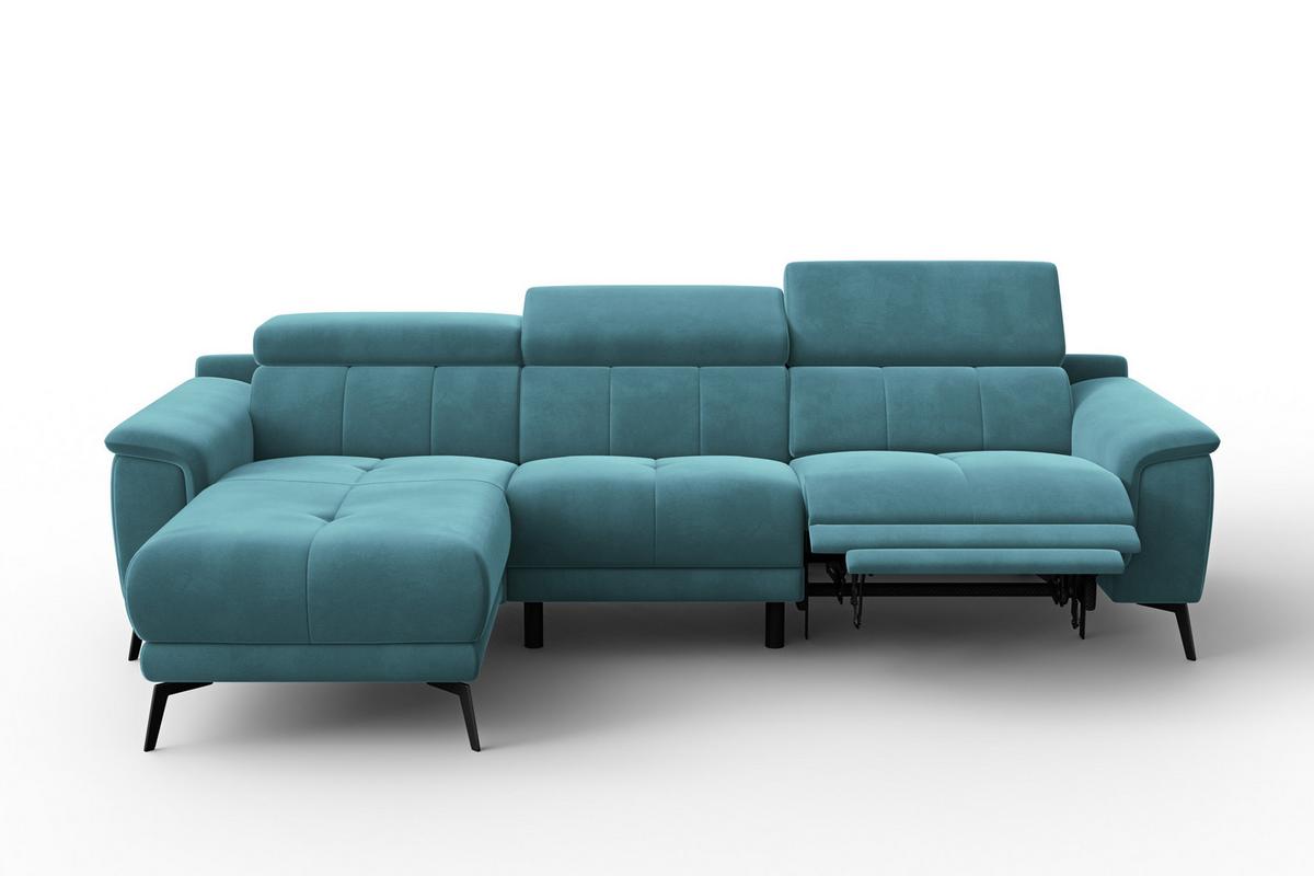ECKSOFA FIERO 4-Sitzer LINKS, Minter Veloursstoff - Schwarz/Mintgrün, Holz/Textil (288/170cm) - Courtois Laville