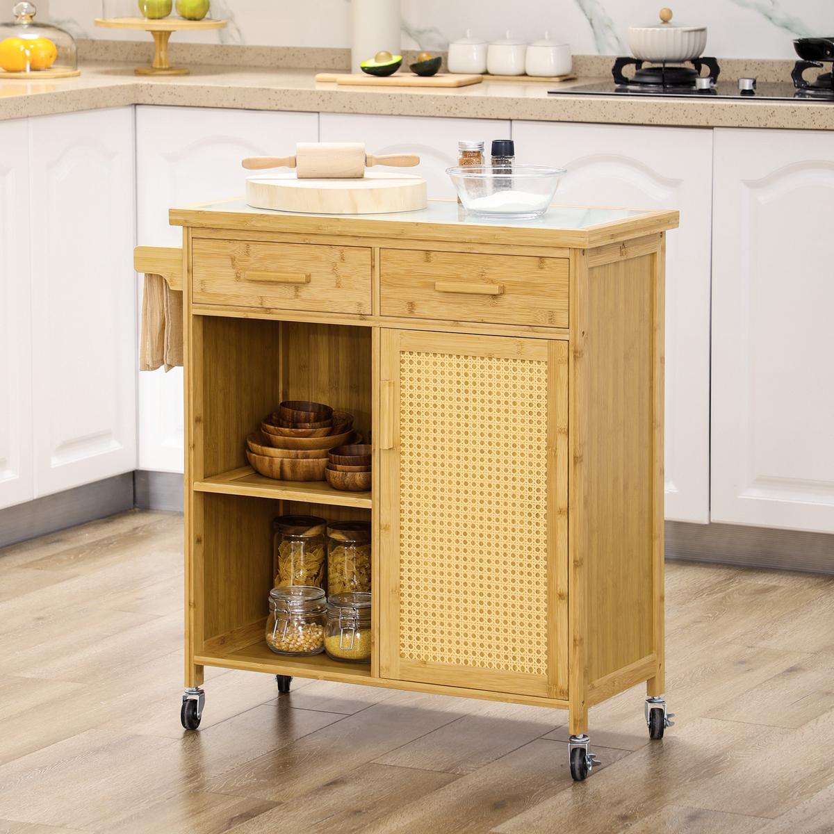 KÜCHENWAGEN, Bambus, Naturholz - Naturfarben, Naturmaterialien (36/85/84cm) - HOMCOM