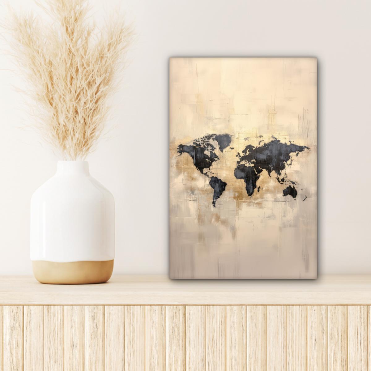 LEINWANDBILD Weltkarte - Gold - Schwarz - Abstrakt Deko Wohnzimmer 20x30 cm - Kupferfarben, Textil (20/30cm) - MuchoWow