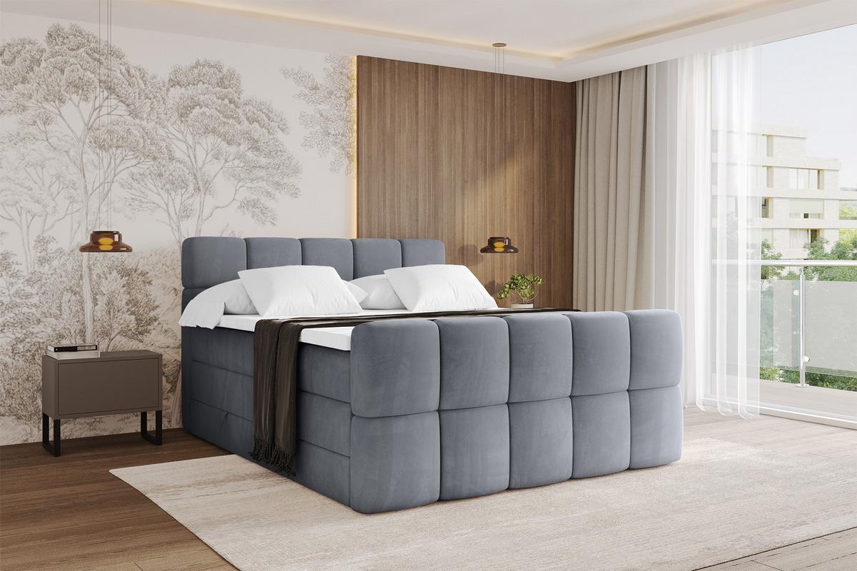 BOXBETT mit Matratze H3/H4 - FAMA-Z KING - 120x200 cm Grau Casablanca - Grau, Holzwerkstoff (120/200cm) - ALTDECOR