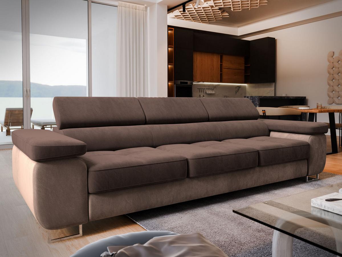 SCHLAFSOFA MOSINE Braun Velours-Stoff mit Schlaffunktion - Beige/Braun, Holz (276/98/87cm) - MASSENO