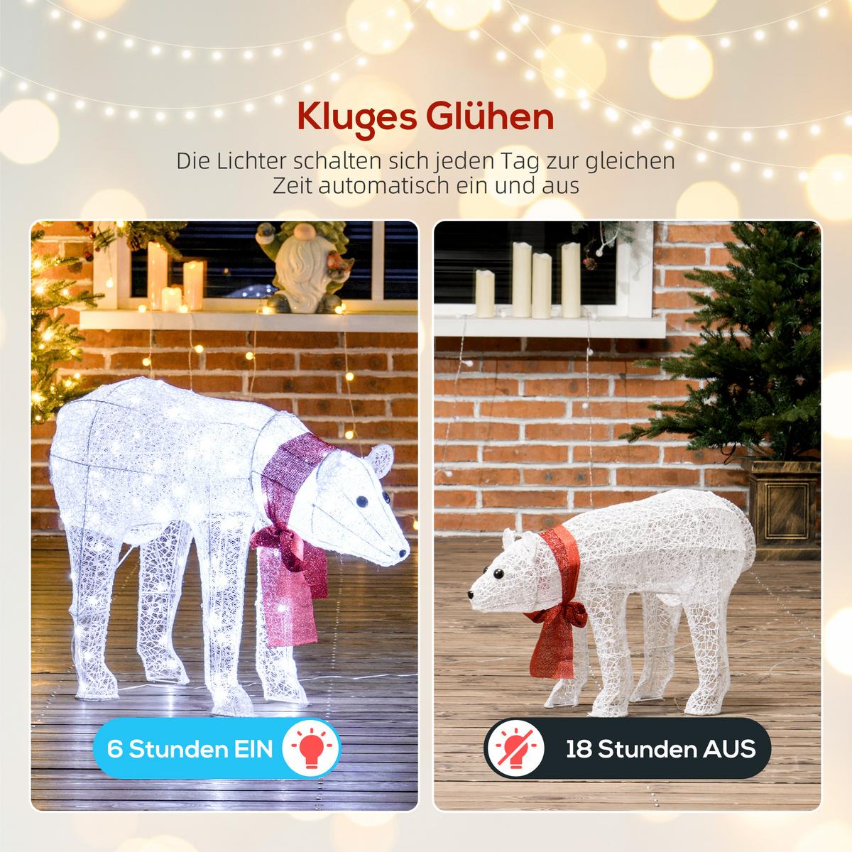 WEIHNACHTSDEKORATION Eisbärenfamilie Mutter und Jungtier mit Timer, LEDs - Weiß, Kunststoff (30/60/80cm) - Outsunny
