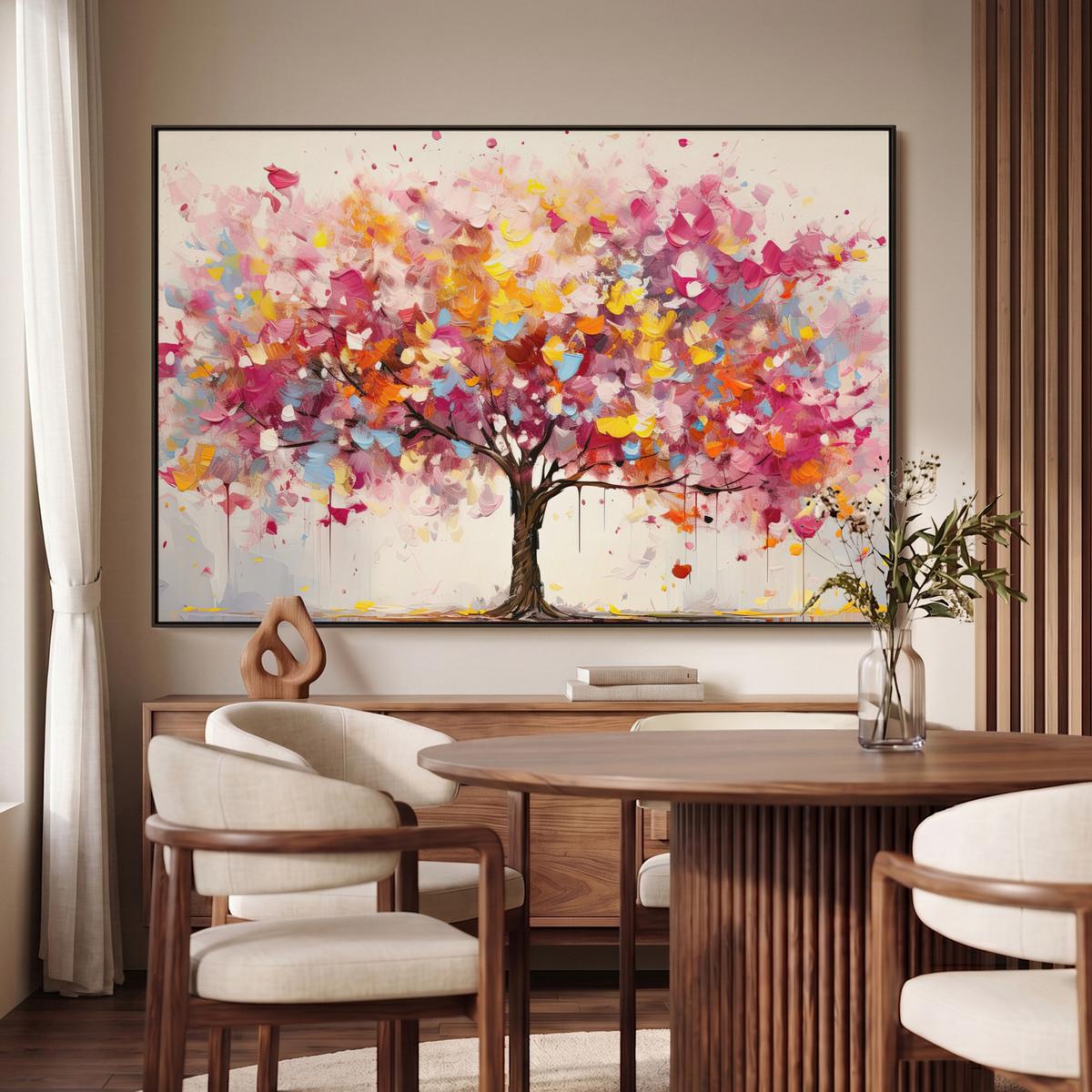 LEINWAND Bilder mit Rahmen - Aquarell - Baum - Kunst - Abstrakt - 150x100 - Multicolor, Textil (150/100cm) - MuchoWow
