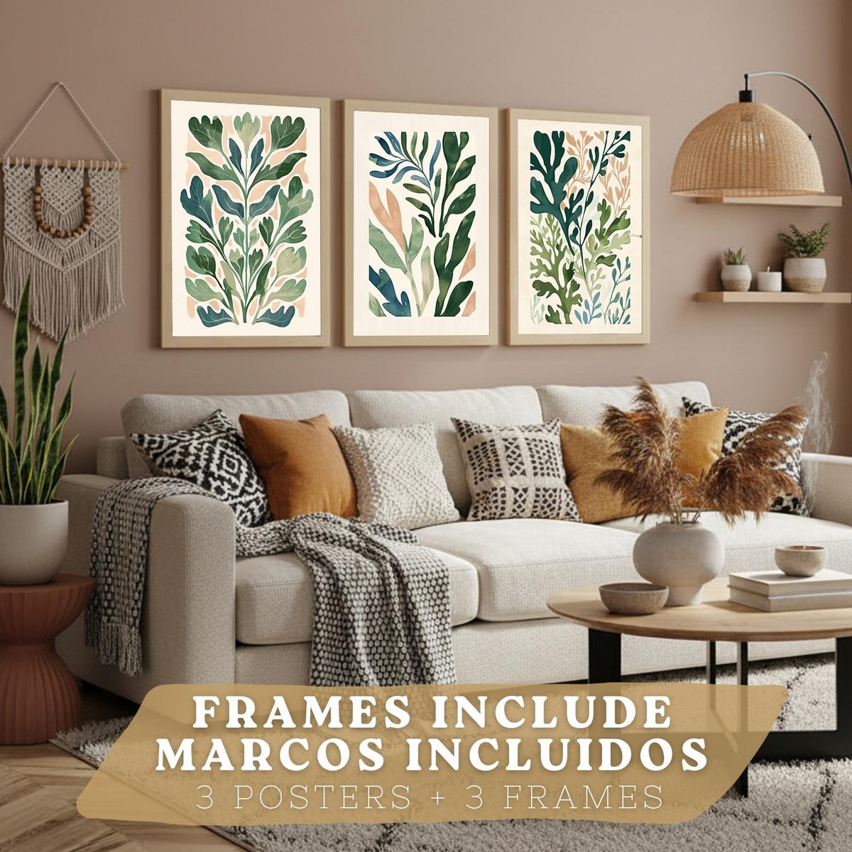 POSTER 3er Bilder-Set Wandbilder Floral Pastell modern Wohnzimmer Deko, Schlafzimmer, Küche, Badezimmer Rahmenlos A4 - Beige, Papier (29.7/1/21cm) - Nacnic