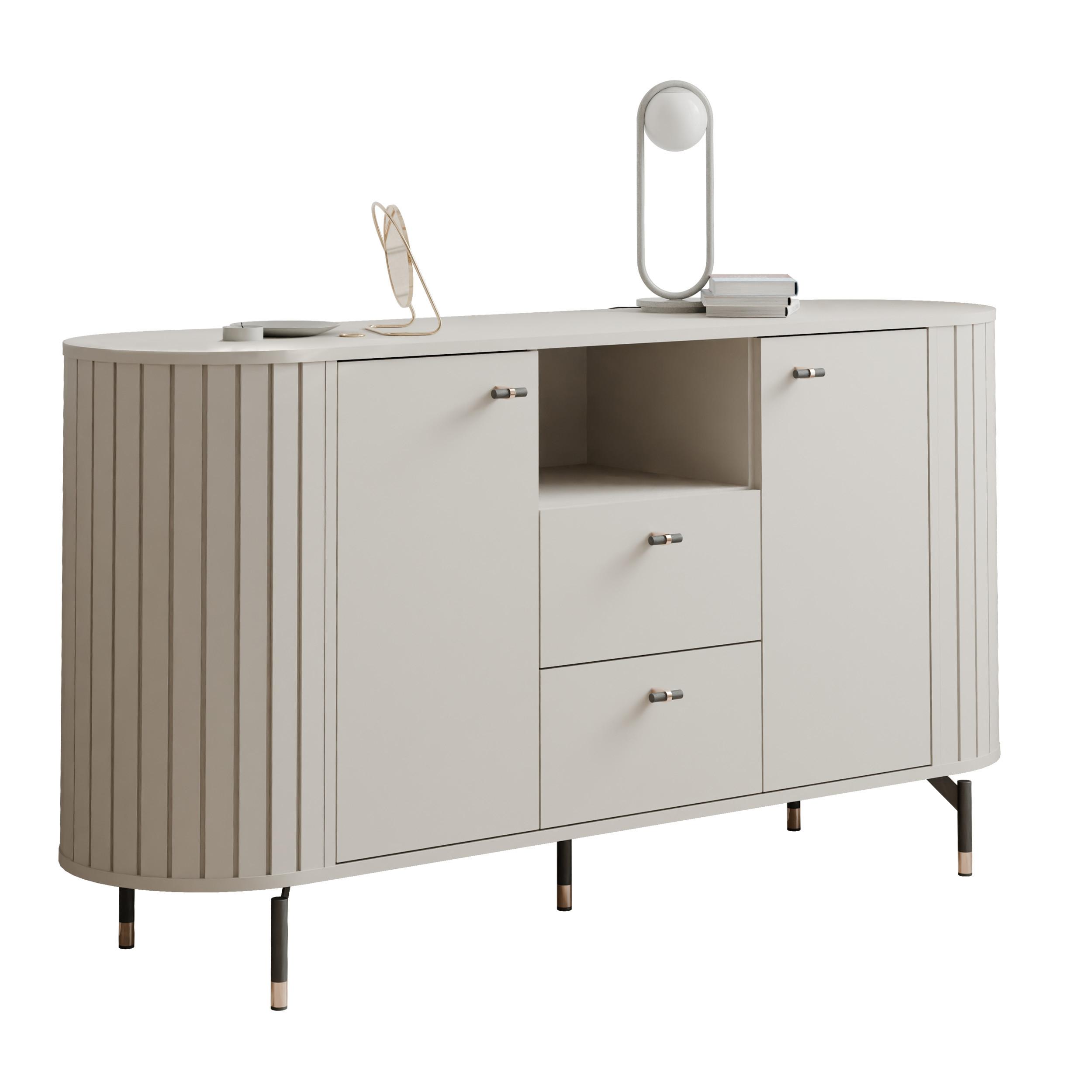 KOMMODE geriffelt, mit Fach, Kaschmir - Kaschmir, Holzwerkstoff (150/81/40cm) - Idohome
