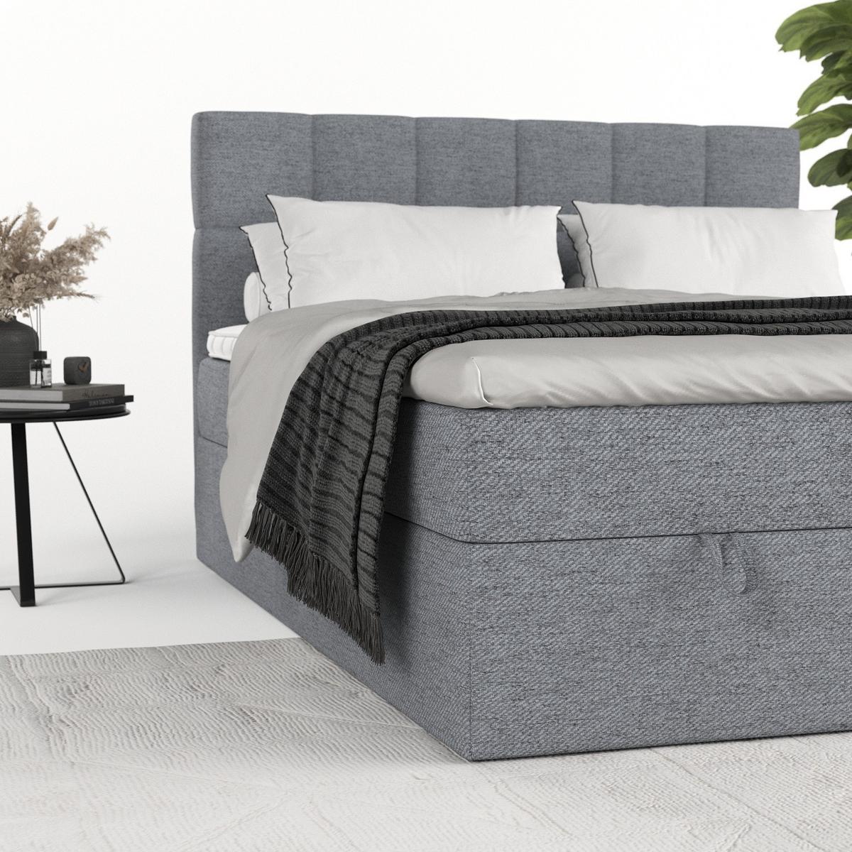 BOXBETT Savio 140/200 cm Grau im Neve Stoff - Schwarz/Grau, Holz/Holzwerkstoff (140/200cm) - AltaBeds
