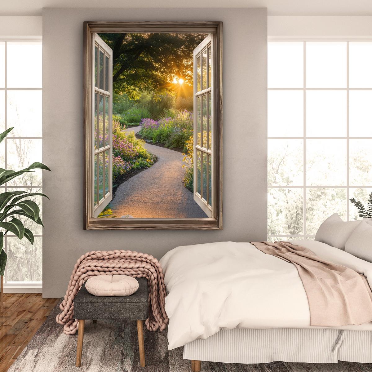 LEINWANDBILD Aussicht - Blumen - Natur - Sonne - Weg Deko Groß 90x140 cm - Hellgelb, Textil (90/140cm) - MuchoWow